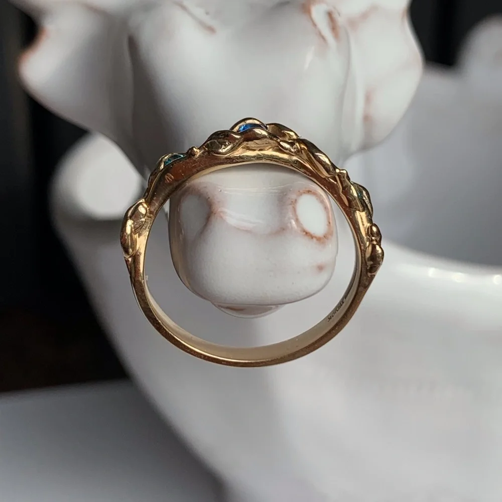 10KYG Sapphire & Mint CZ Curved Contour Ring NWOT